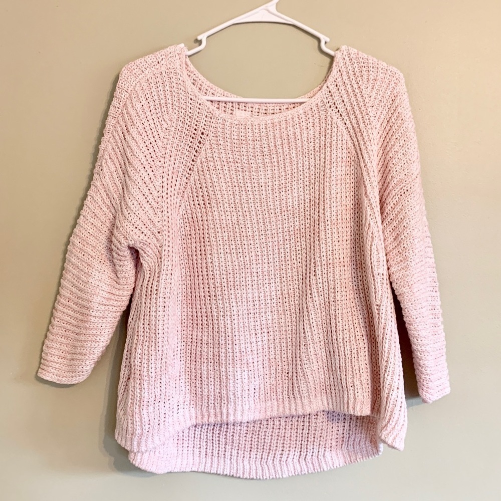 Lou & Grey Pink Loose Knit Sweater 3/4 Sleeves